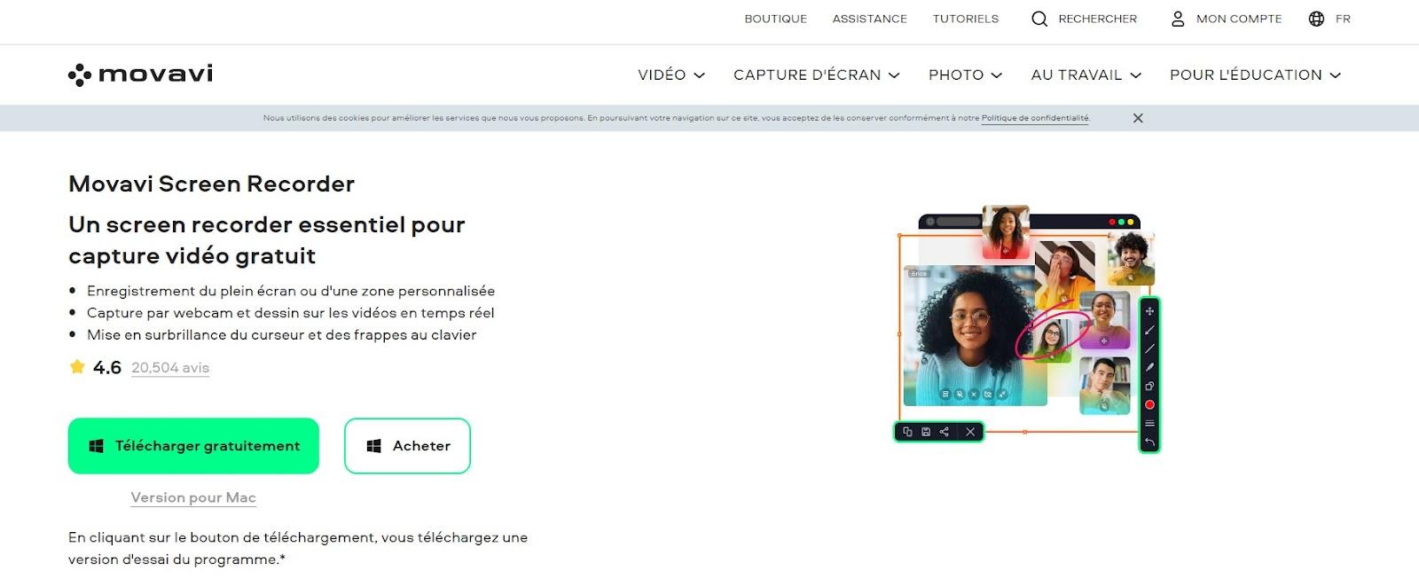 Movavi Screen Recorder - Page d'accueil
