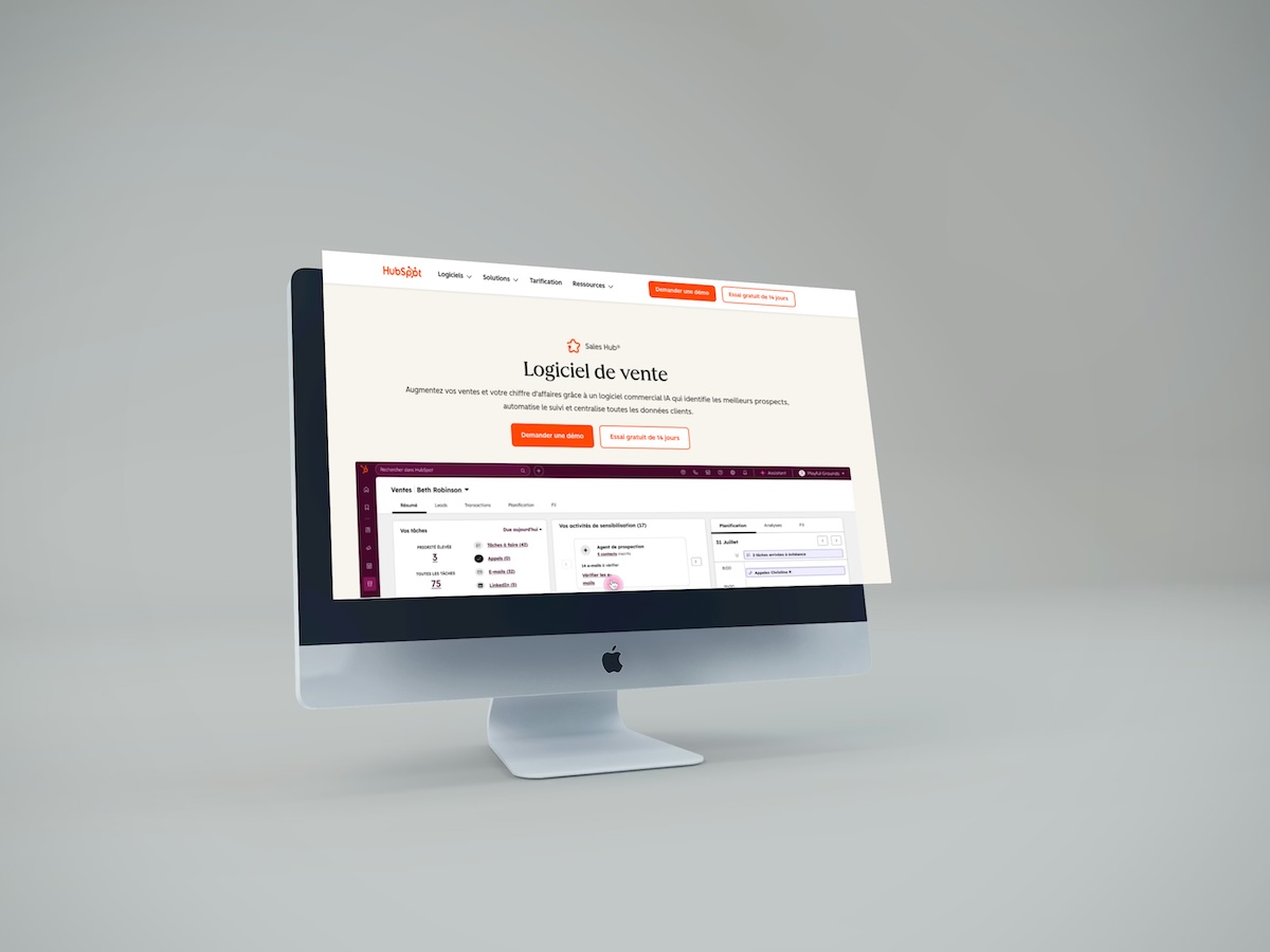 iMac affichant la page dédiée HubSpot Sales Hub