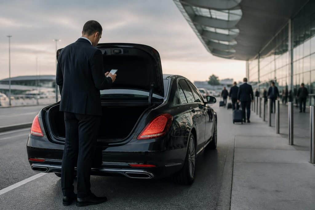 Chauffeur VTC prenant en charge un client à l'aéroport